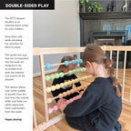 Wooden baby playpen in natural wood with built-in toys, 8-panel, ZETY