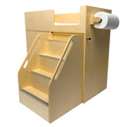 ZETY changing table dresser with built-in stairs, two shelves and casters