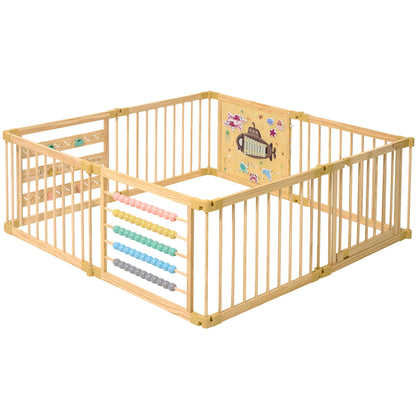Zety Wooden Baby Playpen – 8-Panel Foldable with Under-The-Sea Toys, CPC & SGS Certified