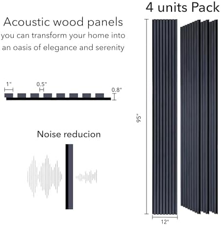 ZETY Black Oak Acoustic Slat Panels – 4PK Soundproof Wall Panels, 94.49” x 12”