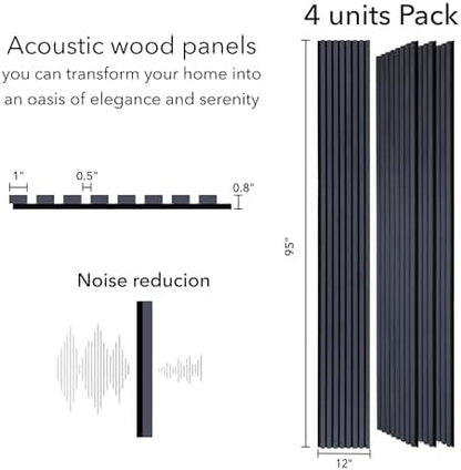 ZETY Black Oak Acoustic Slat Panels – 4PK Soundproof Wall Panels, 94.49” x 12”