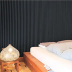 Black oak acoustic slat panels for wall decor and sound treatment, ZETY