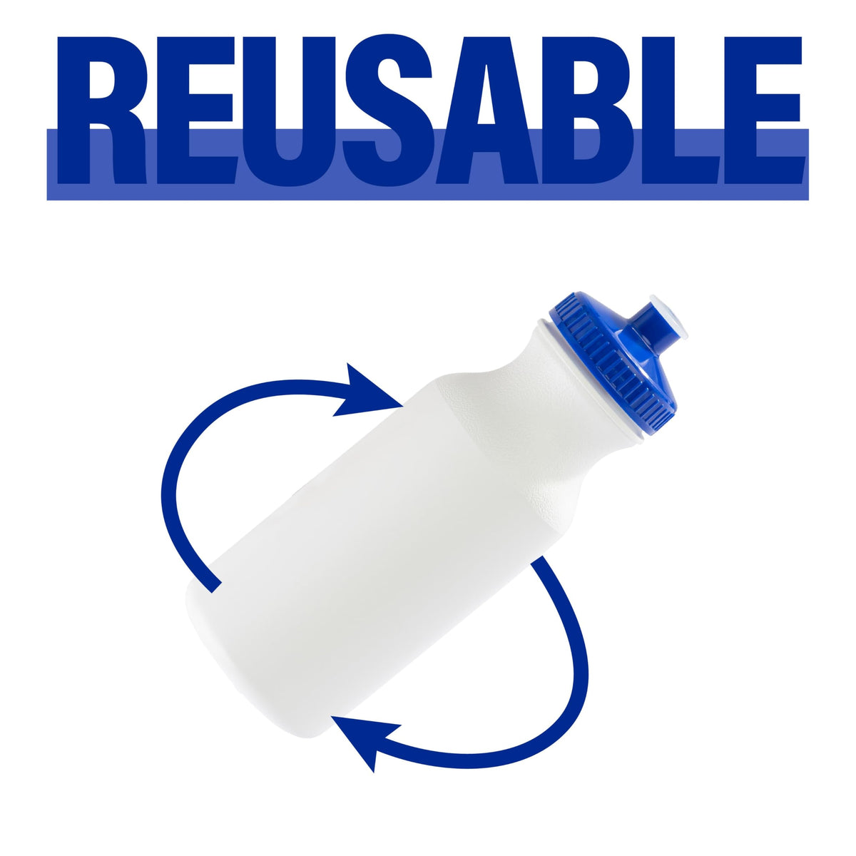 Case of 100 white 24 oz plastic sports bottles, BPA free, ZETY