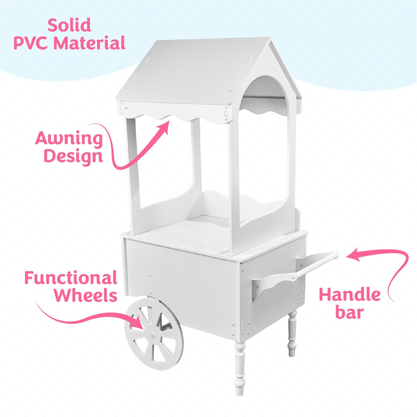 ZETY Vintage Candy Cart with Wheels for Parties, Weddings & Birthdays – 67"H x 26"L x 22"W