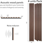 Sound-absorbing slat wood wall panels in walnut, 94.49 by 12 inches, ZETY