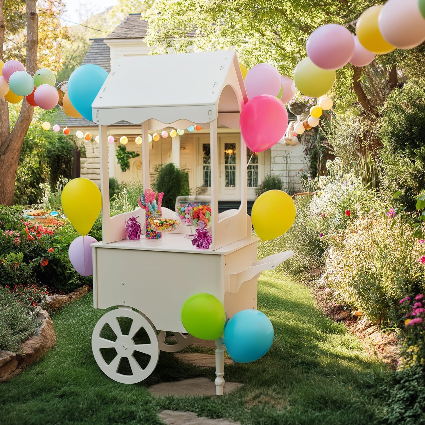 ZETY Vintage Candy Cart with Wheels for Parties, Weddings & Birthdays – 67"H x 26"L x 22"W