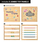 ZETY wooden play yard with Under the Sea toy panels, folds flat for storage