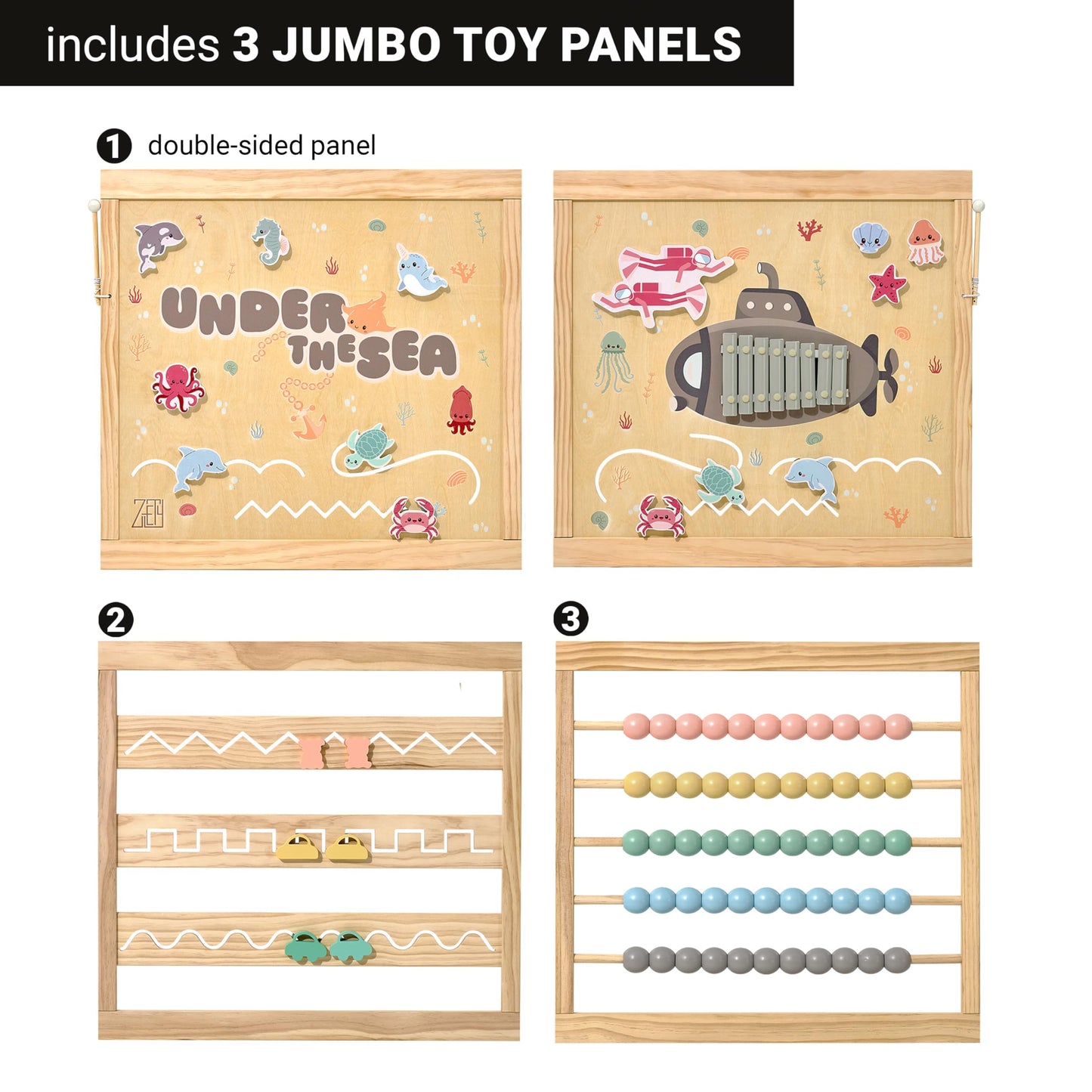 Zety Wooden Baby Playpen – 8-Panel Foldable with Under-The-Sea Toys, CPC & SGS Certified