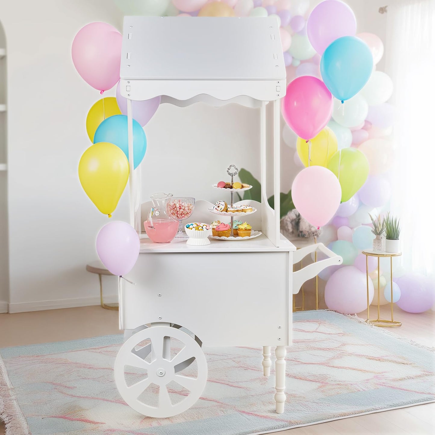 ZETY Vintage Candy Cart with Wheels for Parties, Weddings & Birthdays – 67"H x 26"L x 22"W