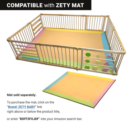 ZETY Natural Wood Playpen with Toys (10-Panel