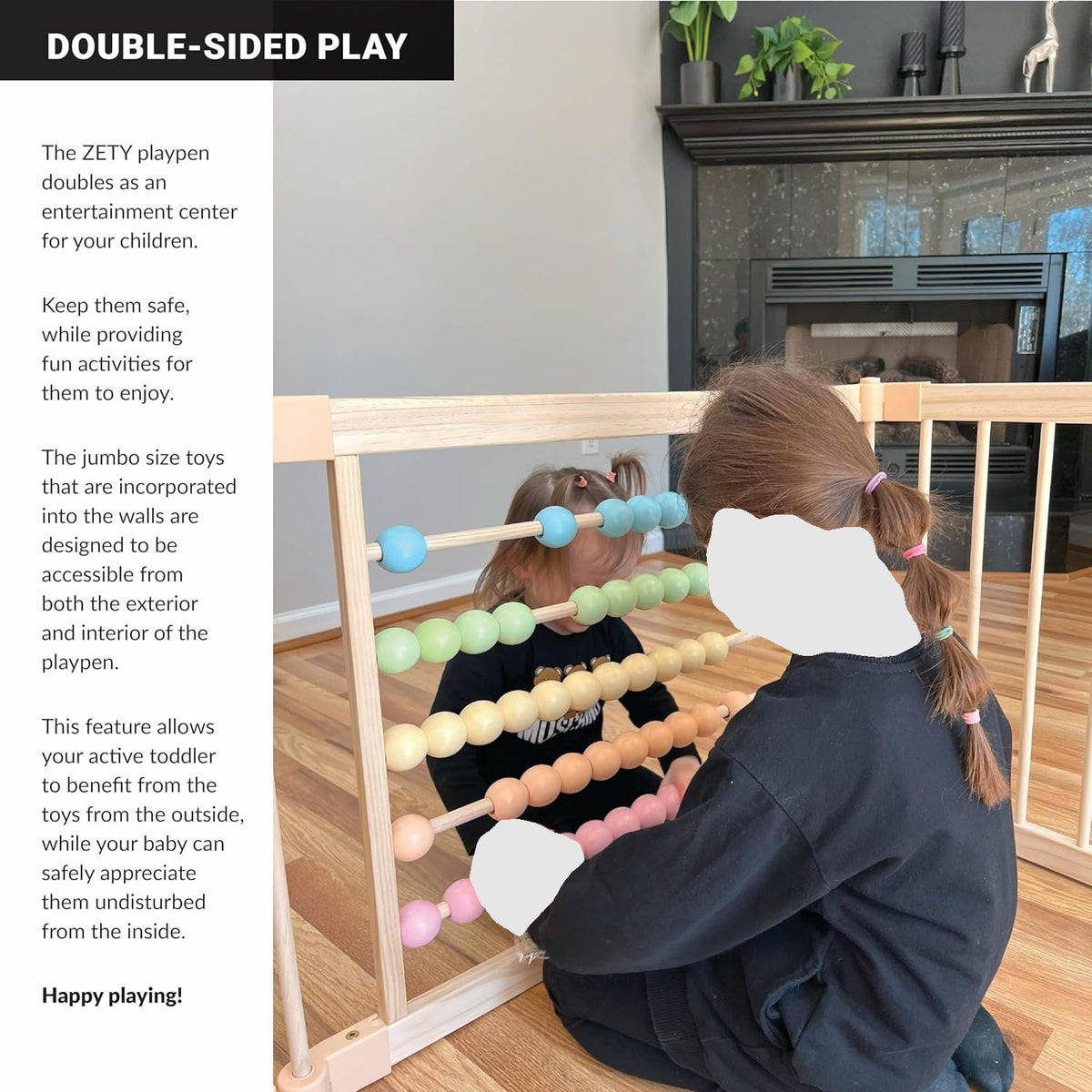Natural wood baby play yard with door panel, 10-panel, ZETY