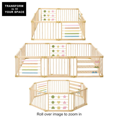 ZETY Natural Wood Playpen with Toys (10-Panel