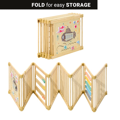 Zety Wooden Baby Playpen – 8-Panel Foldable with Under-The-Sea Toys, CPC & SGS Certified