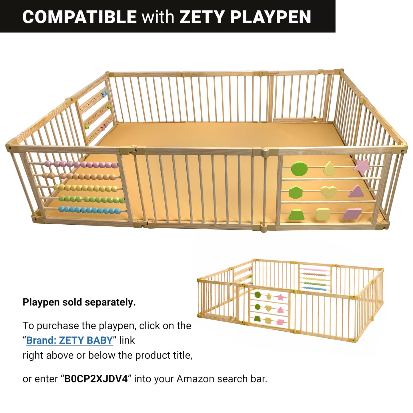 ZETY Compatible Baby Play Mat - PU Leather Waterproof - 1.5" Thick Beige- 10 Panel