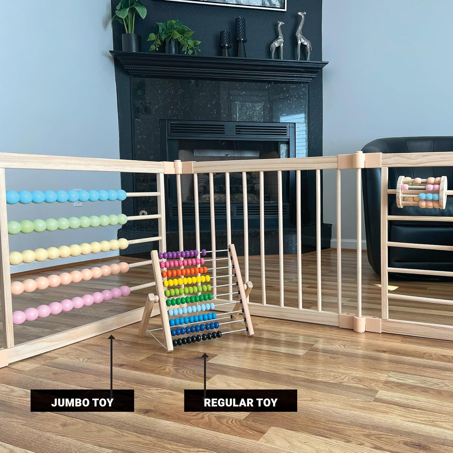 ZETY Natural Wood Playpen with Toys (10-Panel