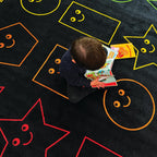 Nylon elementary classroom rug by ZETY, pastel smiley faces, 7.6 x 12 feet