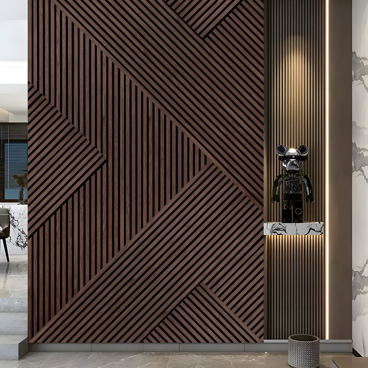 Walnut oak acoustic wall panel, 94.49 x 12 inch slat wood, ZETY