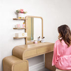 Fluted mirrored vanity desk with three shelves for a bedroom, ZETY