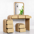 Reed fluted mirrored makeup table with drawer and shelf storage, ZETY