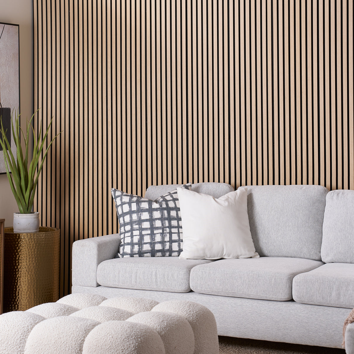 Natural oak wood slat acoustic wall panels for interior decor, 4 pack, ZETY