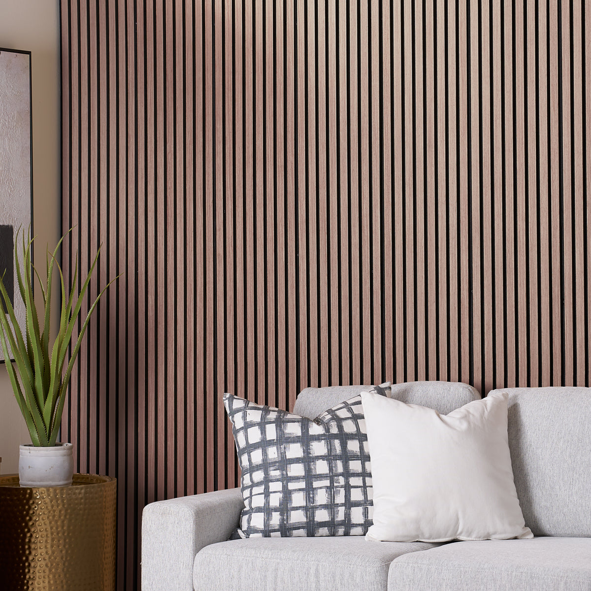 Walnut oak wood slat acoustic wall panels for interior decor, 4 pack, ZETY