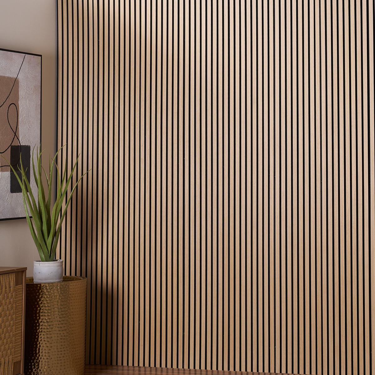 ZETY acoustic wood wall paneling, natural oak finish, four panels per pack