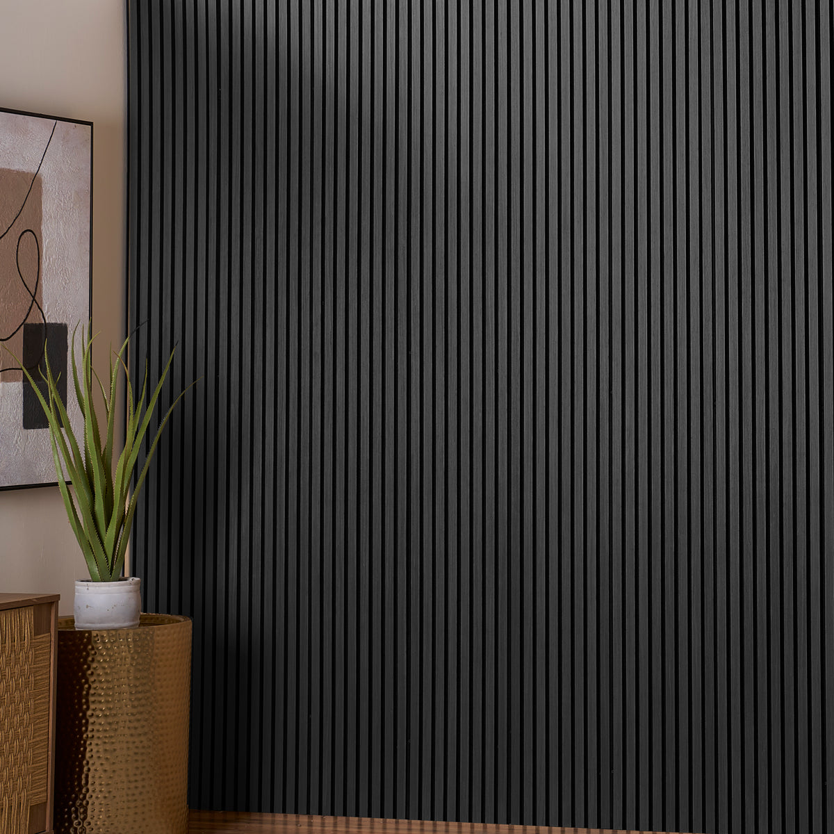 ZETY acoustic wood wall paneling, black oak finish, four panels per pack