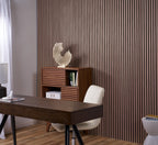 ZETY acoustic wood wall paneling, walnut oak finish, four panels per pack