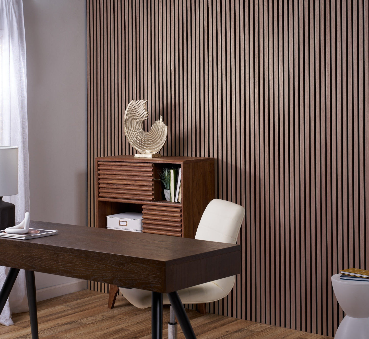 ZETY Walnut Oak Acoustic Slat Panels – 4PK Soundproof Wall Panels, 94.49” x 12”