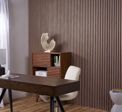 ZETY Walnut Oak Acoustic Slat Panels – 4PK Soundproof Wall Panels, 94.49” x 12”