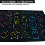 Educational smiley face area rug for classroom or daycare use, ZETY, 7.6 x 12 ft