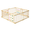 ZETY natural wood baby playpen, 8-panel foldable play yard with door panel and built-in toys
