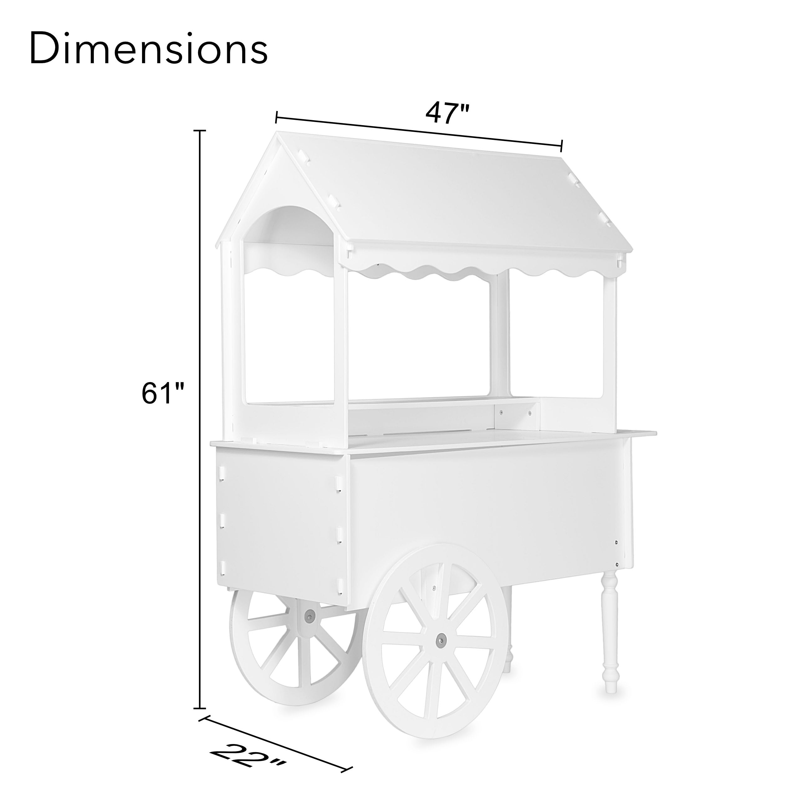 ZETY Candy Cart with Cake Stand & Wheels for Parties, Birthdays & Weddings – 68"H x 47"L x 22"W
