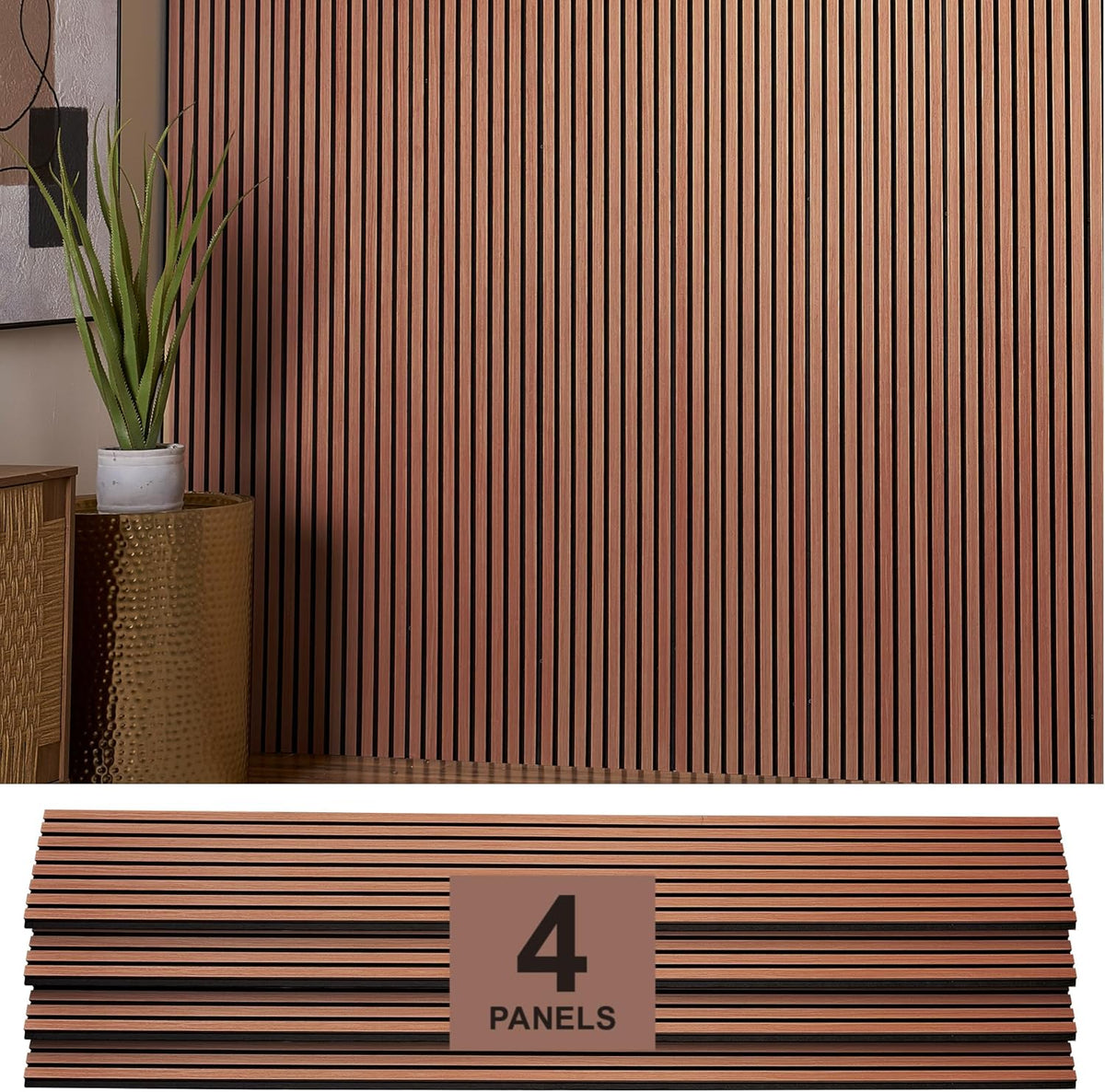 ZETY cherry oak acoustic slat wall panels, 4 pack, 94.49 x 12 inches
