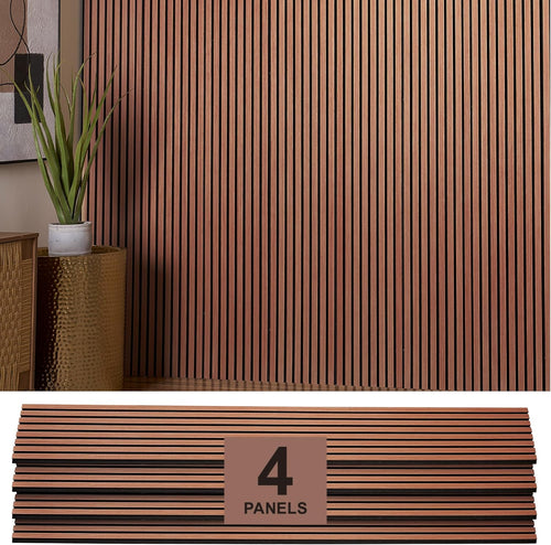 ZETY cherry oak acoustic slat wall panels, 4 pack, 94.49 x 12 inches