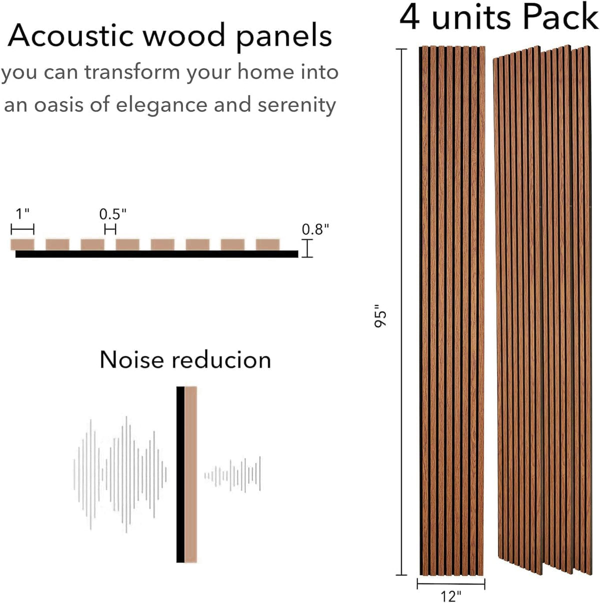 Sound-absorbing slat wood wall panels in cherry oak, 94.49 by 12 inches, ZETY