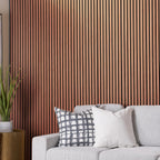 ZETY acoustic wood wall paneling, cherry oak finish, four panels per pack