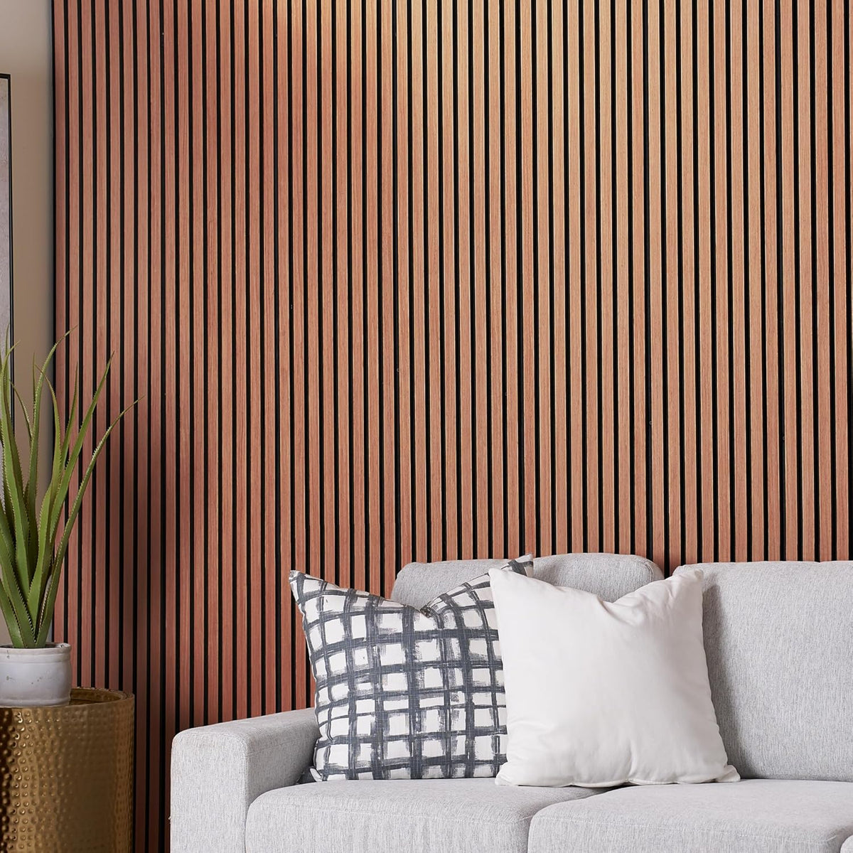ZETY acoustic wood wall paneling, cherry oak finish, four panels per pack
