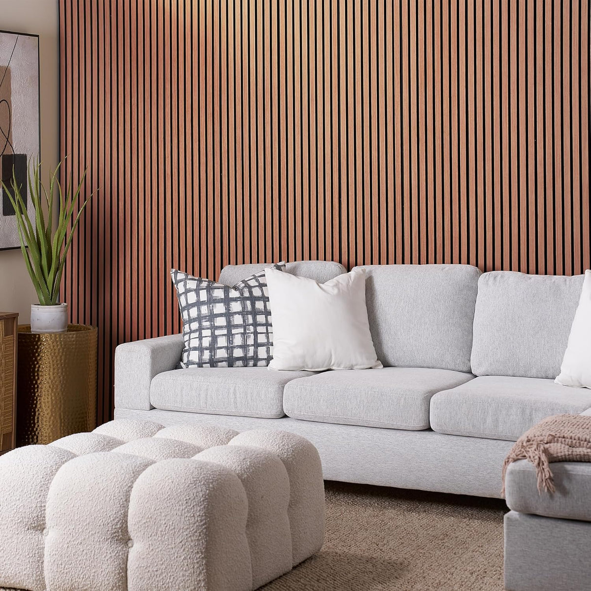 Cherry oak wood slat acoustic wall panels for interior decor, 4 pack, ZETY