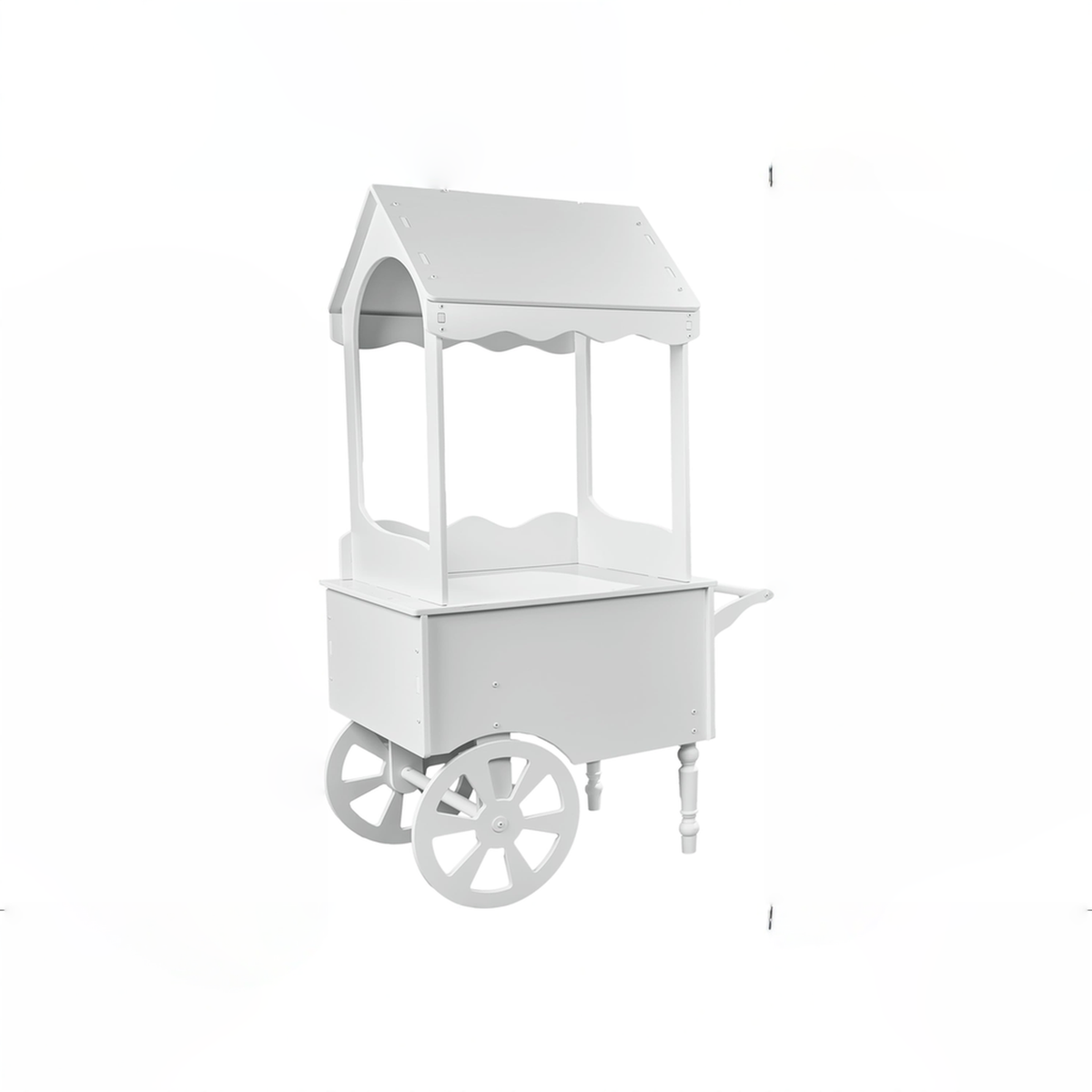 ZETY white vintage candy cart, 67 x 26 x 22 inches, PVC treat cart on wheels