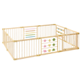 ZETY natural wood baby playpen, 10-panel foldable play yard with door panel and built-in toys