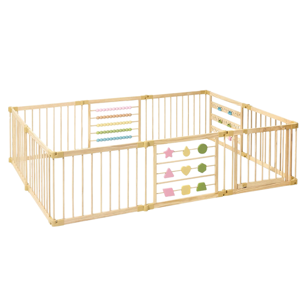 ZETY Natural Wood Playpen with Toys (10-Panel