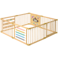ZETY Under the Sea wooden baby playpen, 8-panel foldable play yard with themed built-in toys