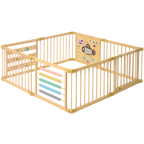 ZETY Under the Sea wooden baby playpen, 8-panel foldable play yard with themed built-in toys