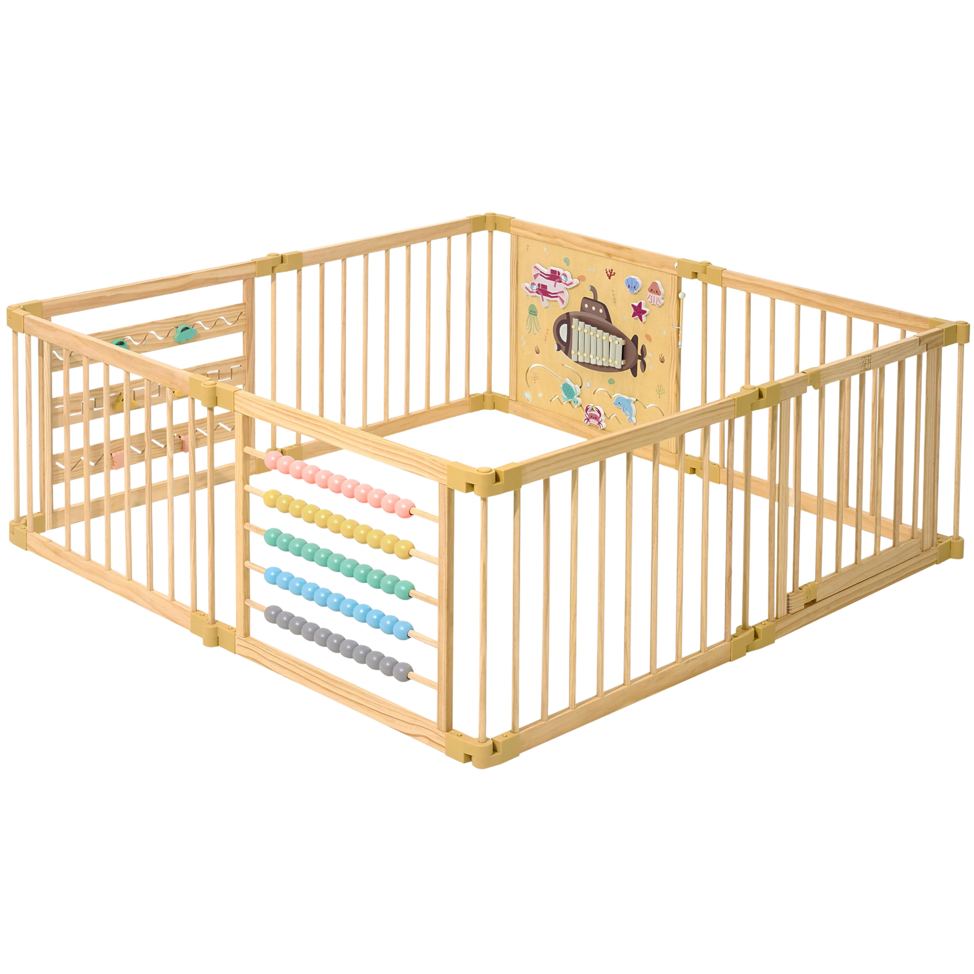 Wooden activity playpen, 8 panels, Under the Sea design