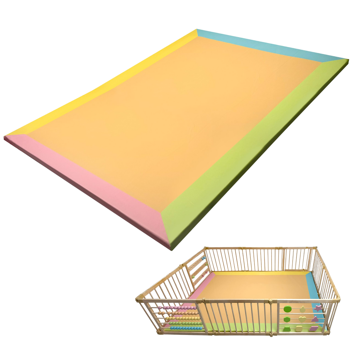 ZETY colored playpen play mat, PU leather and waterproof, 1.5 inches thick, 10-panel size