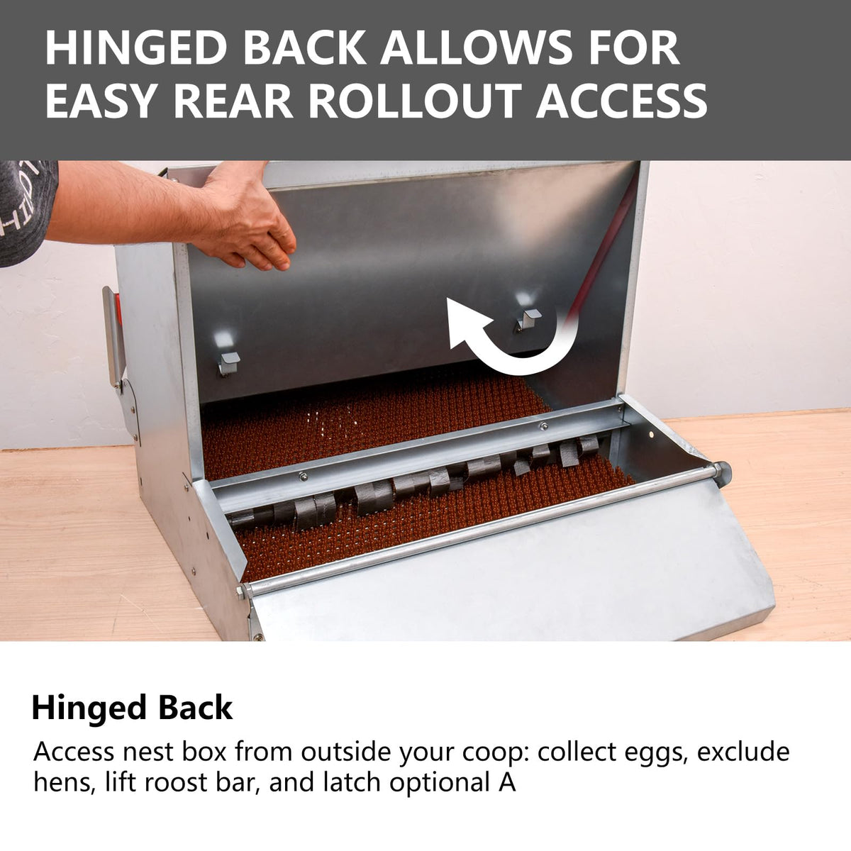 Galvanized steel poultry nesting box, portable and reversible mount, ZETY