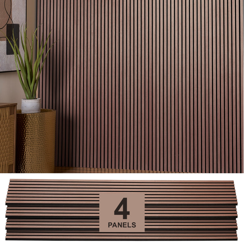 ZETY Walnut Oak Acoustic Slat Panels – 4PK Soundproof Wall Panels, 94.49” x 12”