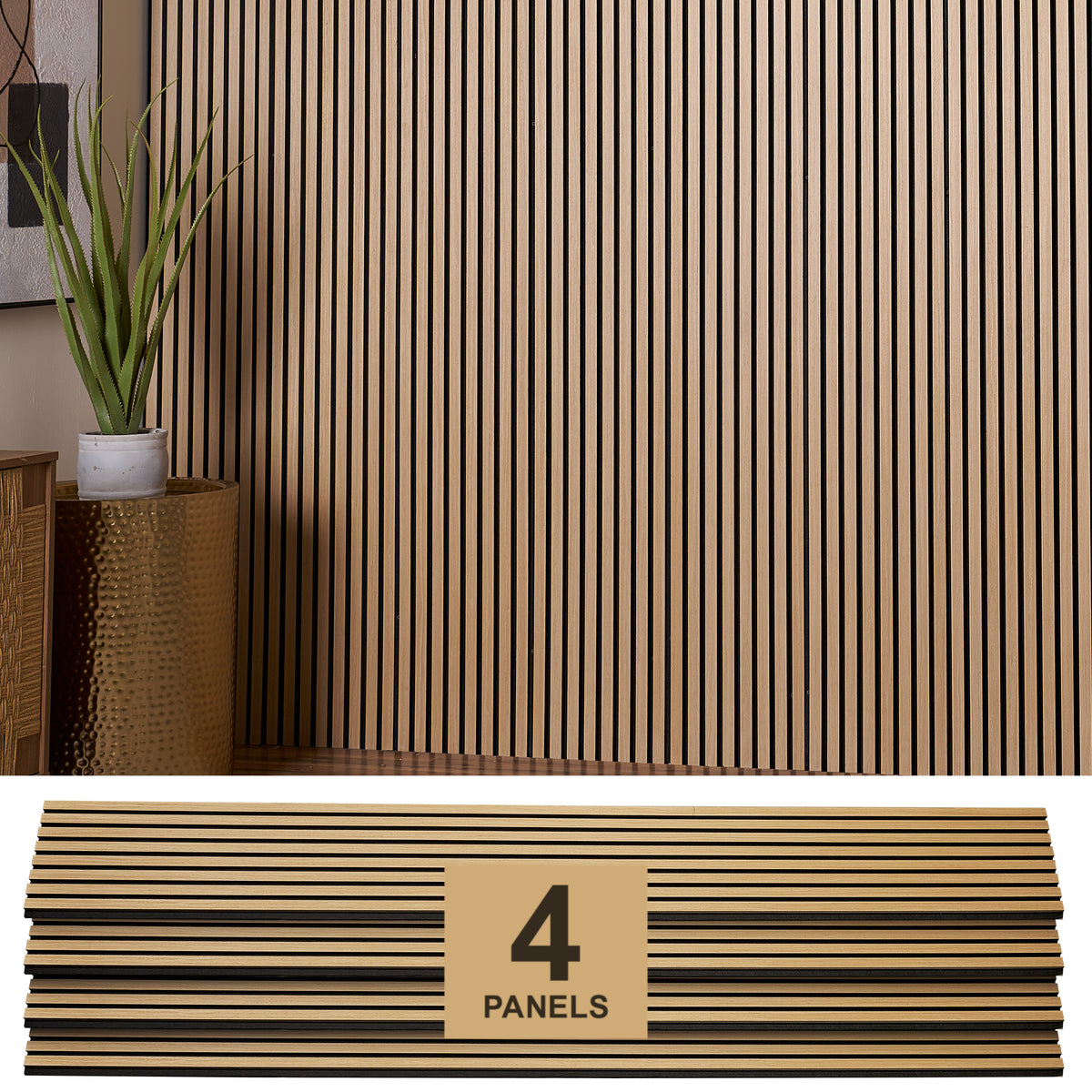 ZETY natural oak acoustic slat wall panels, 4 pack, 94.49 x 12 inches