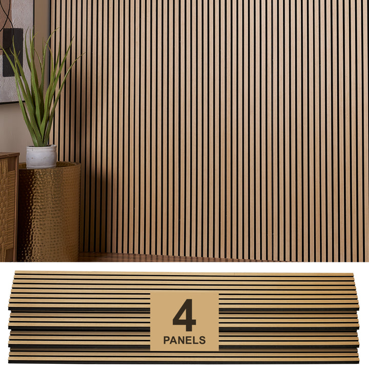 ZETY natural oak acoustic slat wall panels, 4 pack, 94.49 x 12 inches